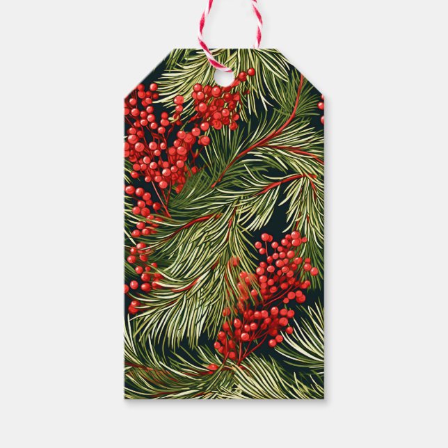 Botanische Weihnachtszweige und Berries Geschenkanhänger (Vorderseite)