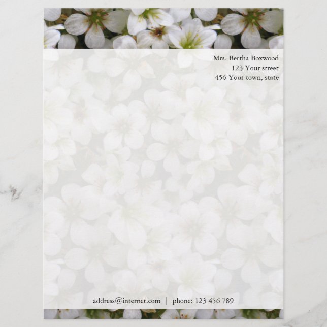Botanische weiße Blumen-kundenspezifische Adresse Briefkopf (Vorderseite)