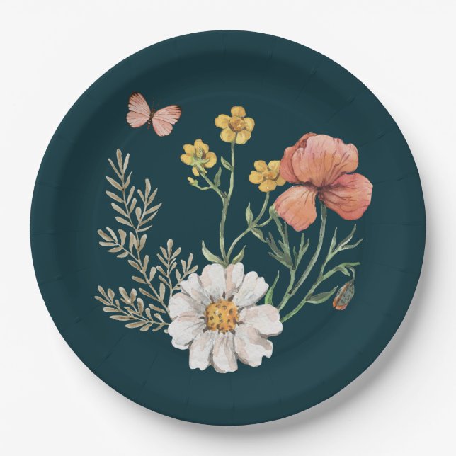 Botanische Wildblume Blume Boho Pappteller (Vorderseite)