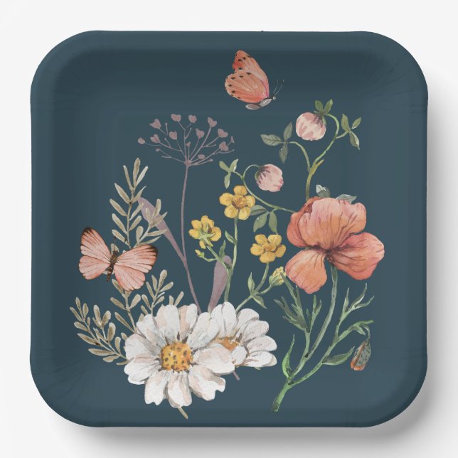 Botanische Wildblume Blume Boho Pappteller (Vorderseite)