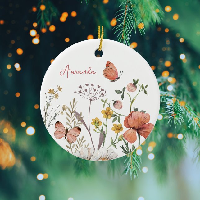 Botanische Wildblume Blume Boho Personalisiert Nam Keramik Ornament (Von Creator hochgeladen)