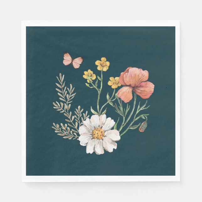 Botanische Wildblume Blume Boho Serviette (Vorderseite)