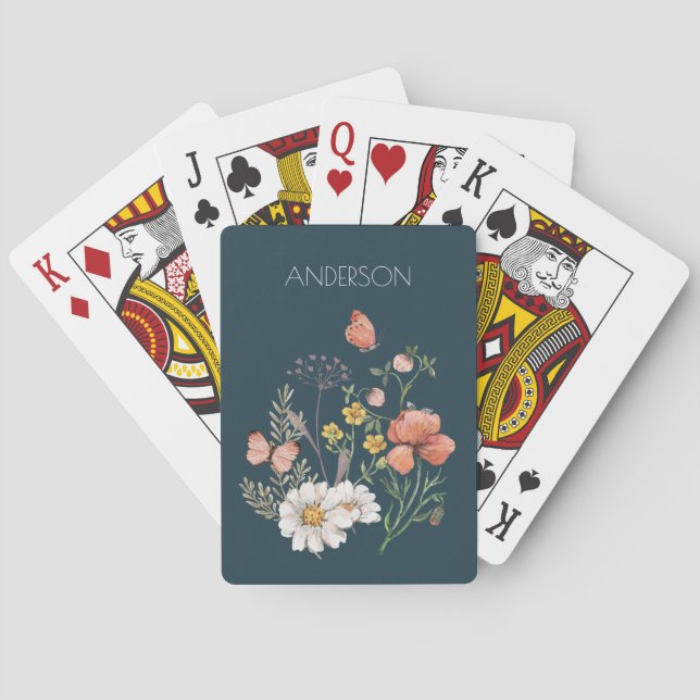 Botanische Wildblume Blume Boho Spielkarten (Rückseite)