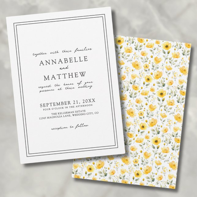 Botanische Wildblume Boho Wedding Einladung (Botanical Simple Yellow Wildflower Boho Wedding Invitation)