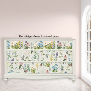Botanische Wildblume Border w Butterfly Decoupage Seidenpapier