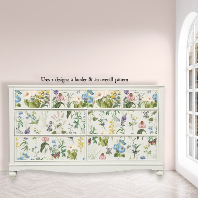 Botanische Wildblume Border w Butterfly Decoupage Seidenpapier (Von Creator hochgeladen)