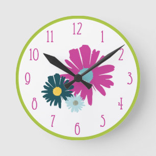 Botanische Wildblume Daisy Garden Pink Runde Wanduhr