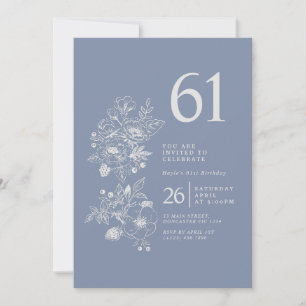 Botanische Wildblume Dusty Blue 61. Geburtstag Einladung