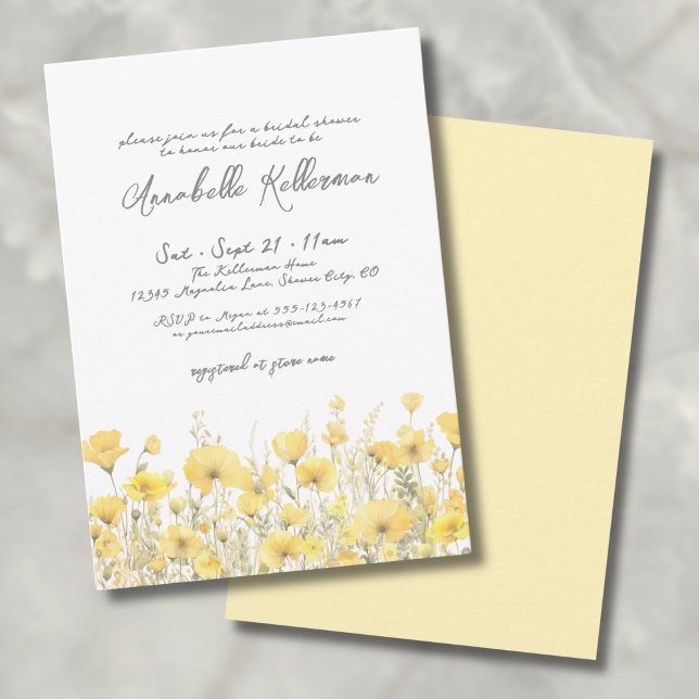 Botanische Wildblume Gelbes Brautparty Einladung (Botanical Wildflower Yellow Floral Bridal Shower Invitation)