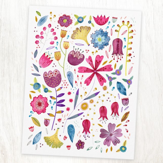 Botanische Wildblume Hedgerow-Malerei Postkarte (Watercolor wildflower art postcard)