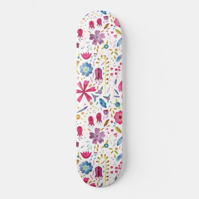 Botanische Wildblume Hedgerow-Malerei Skateboard (Vorderseite)