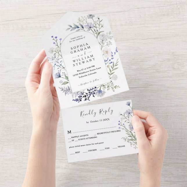 Botanische Wildblume Hochzeit All In One Einladung (Abreißen)