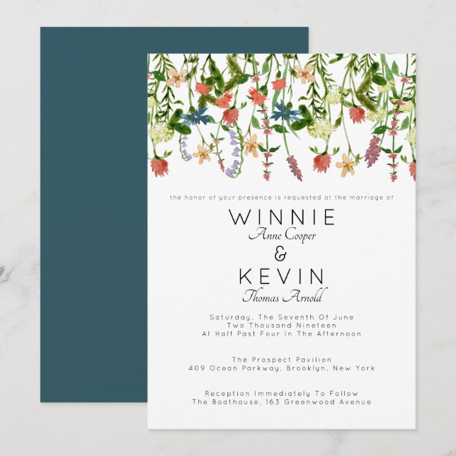Botanische Wildblume Hochzeit Einladung (Vorne/Hinten)