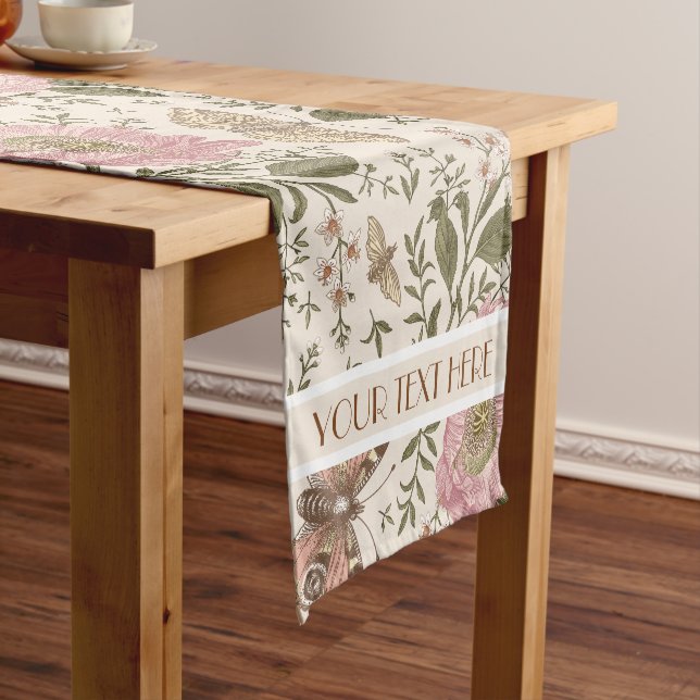 Botanische Wildblume-Monogramm Kurzer Tischläufer (Beispiel)