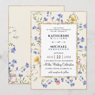 Botanische Wildblume und QR Code Hochzeit Einladung