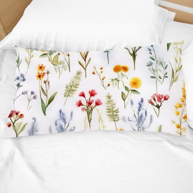 Botanische Wildblume Wasserfarbe Kissenbezug (Modern Wildflower Watercolor Botanical Pillow Case)