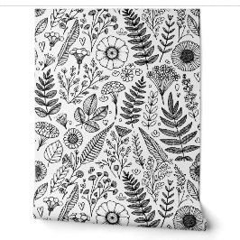 Botanische Wildblume Wiese Schwarz-weiß Paintable Tapete