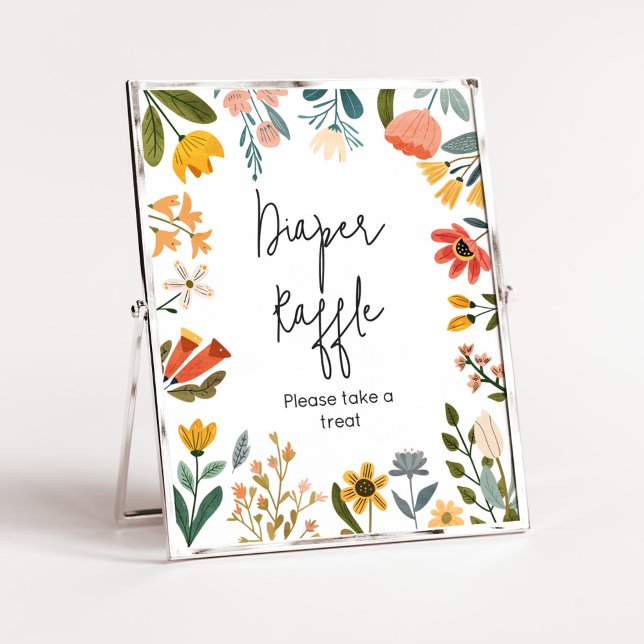 Botanische Wildblume-Windeln Poster (Botanical Bright Wildflower Baby Shower Diaper Raffle Sign)