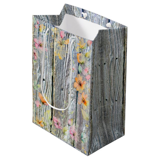 Botanische Wildblumen aus Barnholz Mittlere Geschenktüte (Vorderseite Schrägansicht)