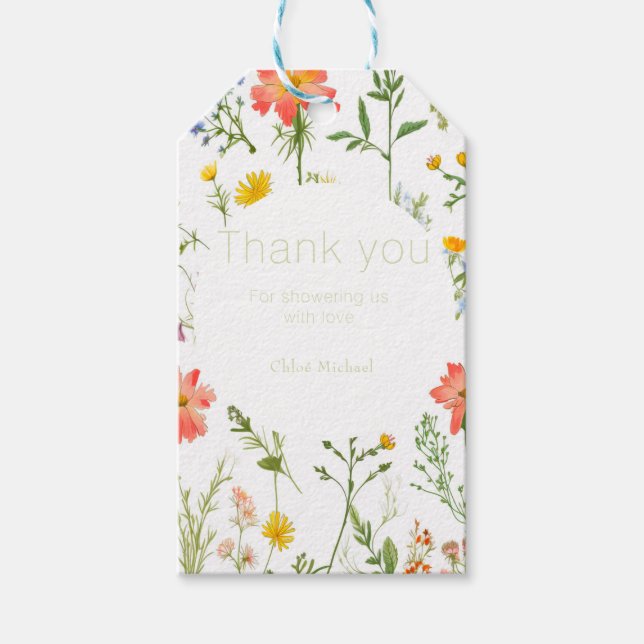 Botanische Wildblumen Babydusche Geschenkanhänger (Vorderseite)