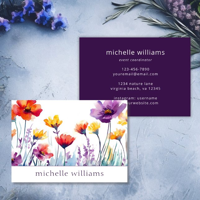 Botanische Wildblumen Blume Visitenkarte (Watercolor Botanical Wildflowers Business Card)