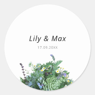 Botanische Wildblumen-Hochzeitsaufkleber Runder Aufkleber