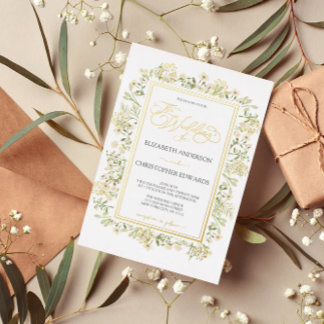 Botanische Wildblumen mit weißer Blüte Hochzeit Folieneinladung