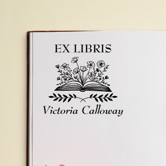 Botanische Wildblumen- offenes Buch Ex Libris Buch Gummistempel