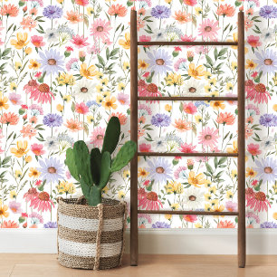 Botanische Wildblumen Wasserfarbe Blumenwiese Tapete