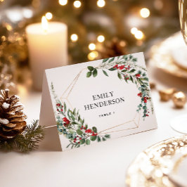 Botanische Wintergrün Rotbeeren Hochzeit Tischnummer