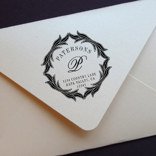 Botanische Wreath-Monogramm-Rücksendeadresse Gummistempel