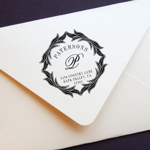 Botanische Wreath-Monogramm-Rücksendeadresse Permastempel