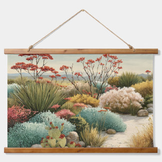 Botanische Wüstenlandschaft Wandteppich Mit Holzrahmen