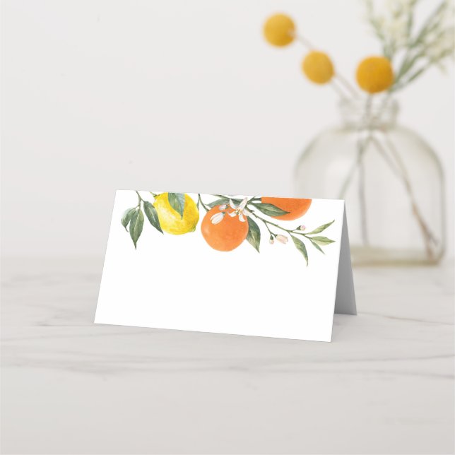 Botanische Zitronen und Orangen Hochzeiten Platzkarte (Vorderseite)