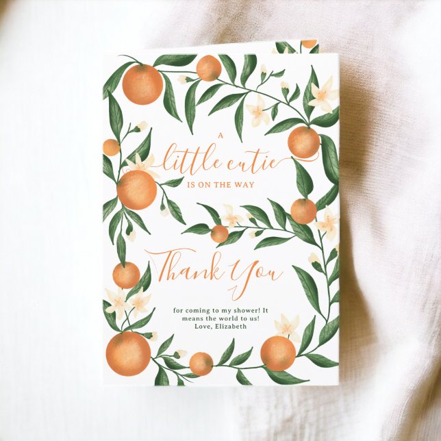 Botanische Zitrusfrüchte-Süsse-Babydusche Dankeskarte (Botanical citrus orange little cutie baby shower thank you card)