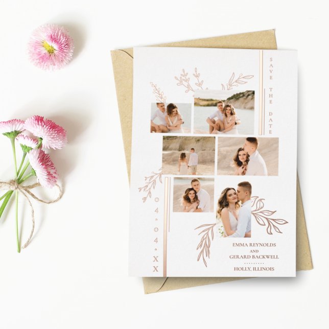 Botanische Zweige Hochzeit 6 Fotos Collage Folieneinladung (Von Creator hochgeladen)