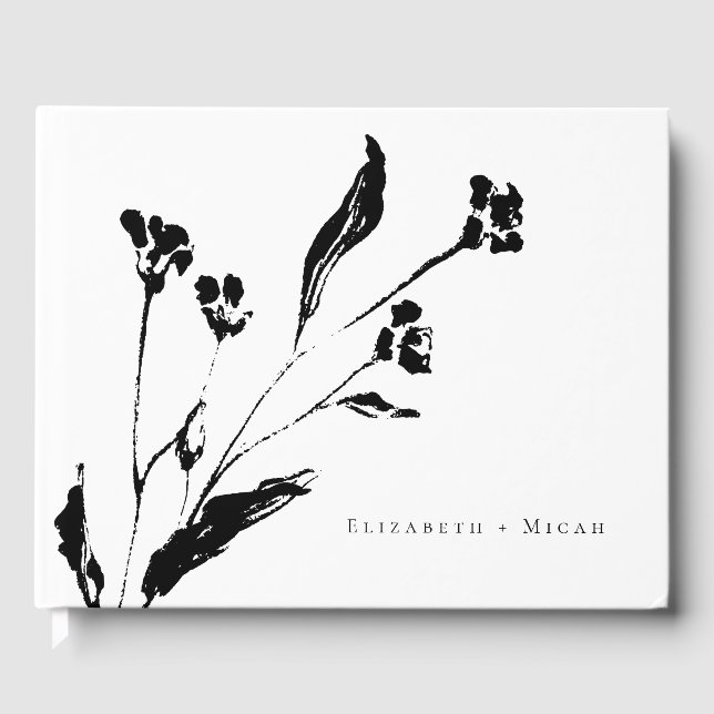 Botanische Zweigstelle Hochzeit in Schwarz und Wei Gästebuch (Vorderseite)