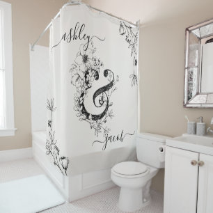 Botanischer Ampersand Monogram, Modernes Script Bl Duschvorhang