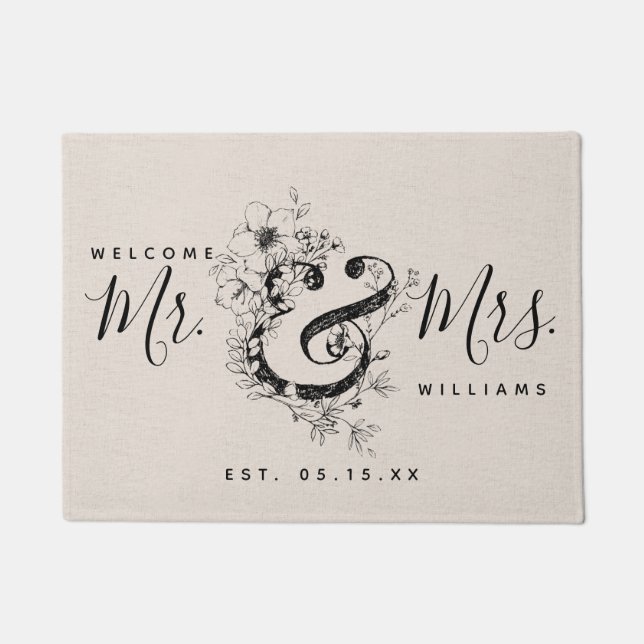 Botanischer Ampersand neu verheiratet Herrn & Mrs. Fußmatte (Vorderseite)