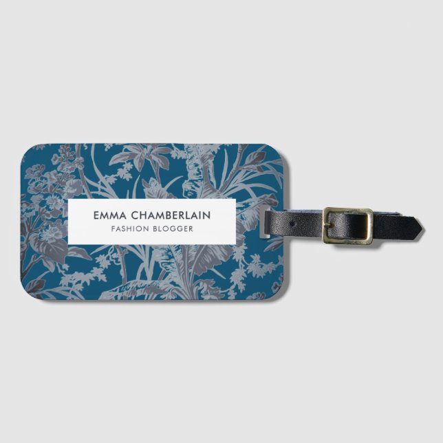 Botanischer Aquamariner Chinoiserie Custom Gepäcks Gepäckanhänger (Vorderseite (Horizontal))