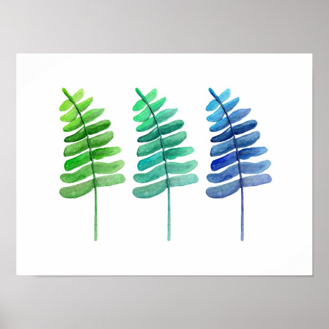 Botanischer Aquarelldruck. Grün und Blau Poster (Vorne)