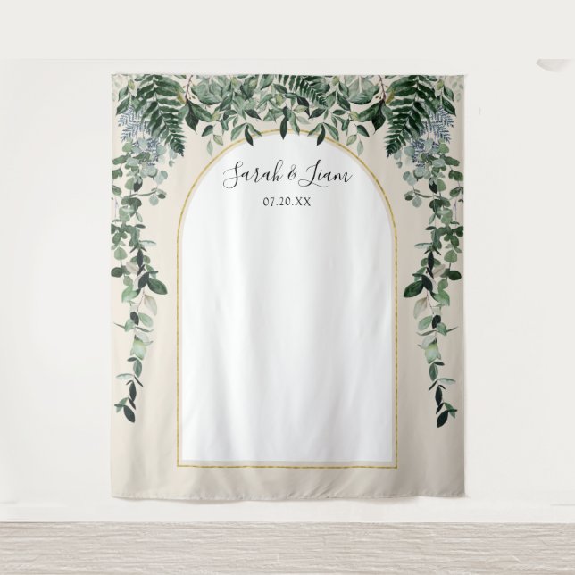 Botanischer Arch beige Braut Foto Stand Wandteppich (Vorderseite)