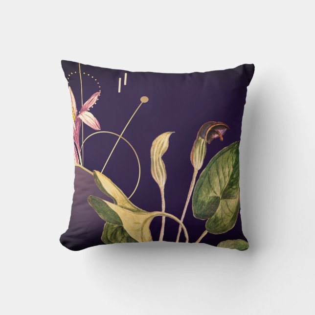 Botanischer Arisarum Abstrakt Linear | Eggpflanze Kissen (Vorderseite)