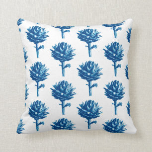 Botanischer Artichoke Print, Indigoblau und Weiß Kissen
