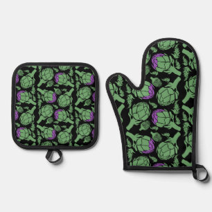 Botanischer Artischocken-Kunst-Wanddekor Ofenhandschuh & Topflappen-Set