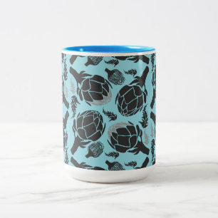 Botanischer Artischocken-Kunst-Wohndesign Zweifarbige Tasse