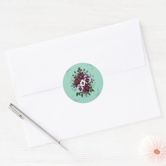 Botanischer Aufkleber Strauß violetter Rosen (Umschlag)