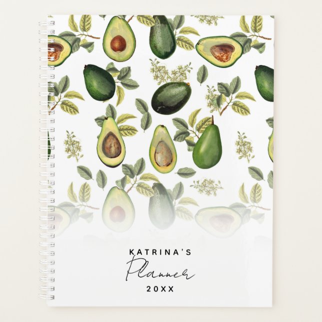 Botanischer Avocado Aquarellfarbe Monatlich Planer (Vorderseite)