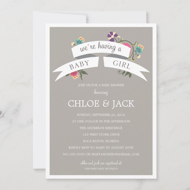 BOTANISCHER BANNER| BABY SHOWING INVITATION EINLADUNG (Vorderseite)