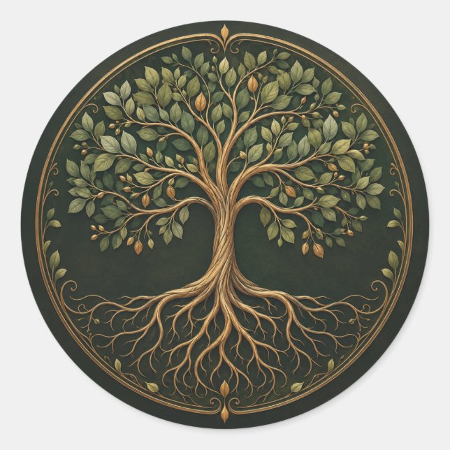 Botanischer Baum, Baum des Lebens, Rund Sticker (Vorderseite)